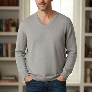 Brooks Brothers Light Gray V-Neck Sweater